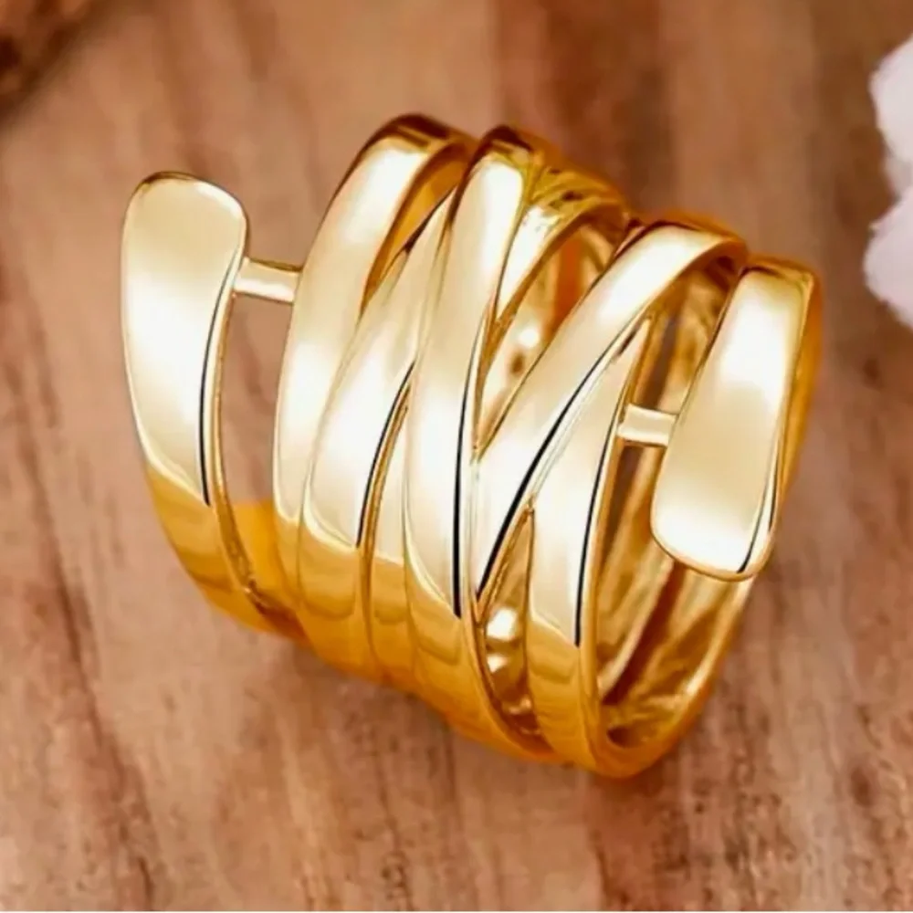 Gold Wrap Statement Ring — Adjustable Chic Fashion Ring (Size 5) - Picture 2 of 6